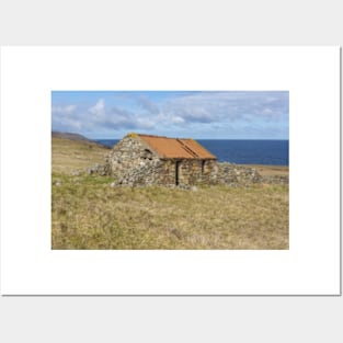 Stone Building on coast of Scotland Posters and Art